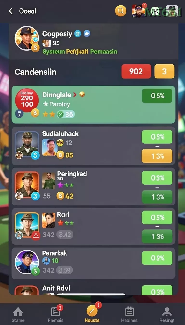 Cuplikan layar KINGSLOT — menu navigasi